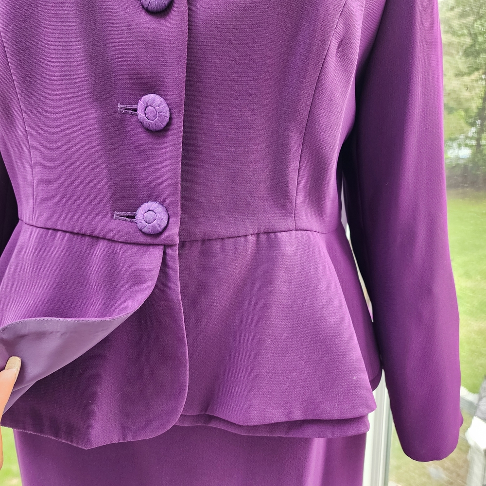 EY Signature Plum Peplum Sequience Studded Blazer & Long Skirt Suit Set - Picture 10 of 16